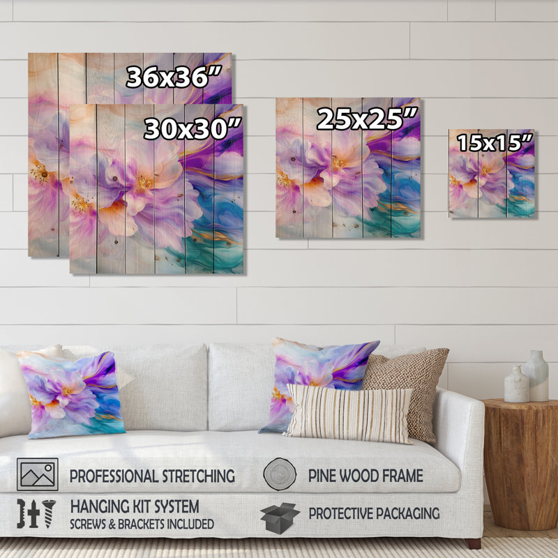 Natures beauté, fleurs mauves, agate II, impression sur bois mauve moderne sur bois de pin naturel, H 15 po x l 15 po