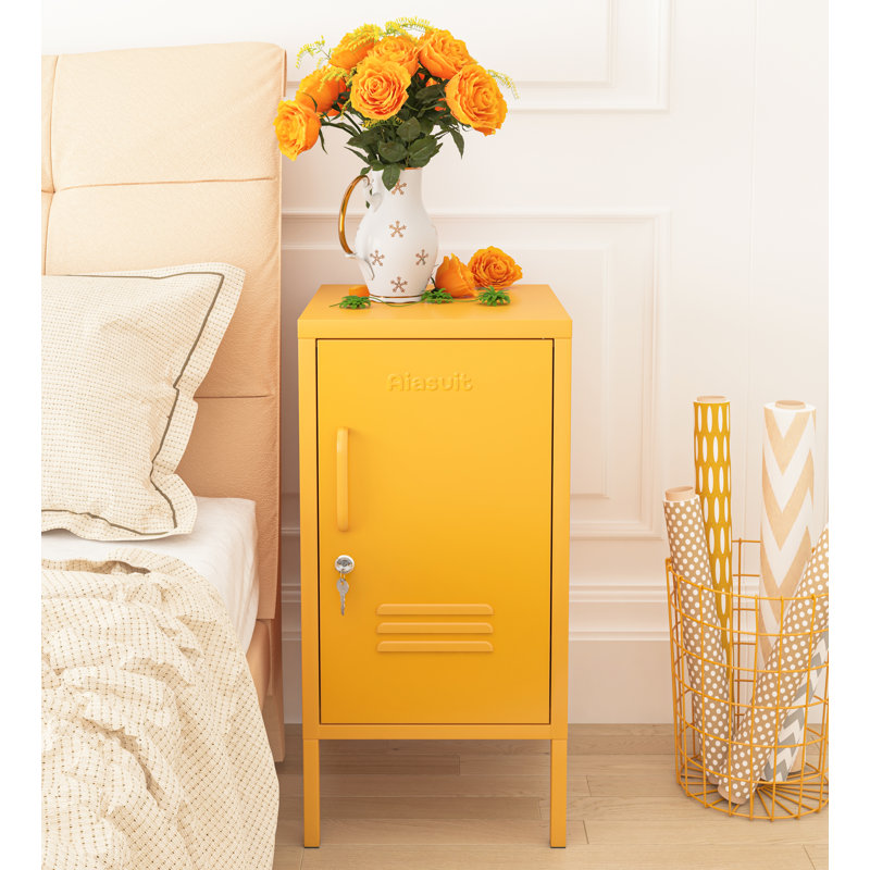 Lockable Metal End Table with Storage Cabinet, 2-Tier Nightstand with Adjustable Shelf, Easy Assembly Side Table for Living Room Bedroom Home Office