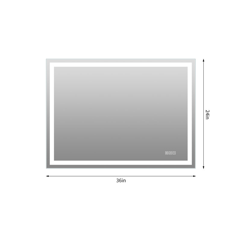 Miroir d'appoint à DEL à intensité variable, verre 36 x 24, meuble-lavabo moderne