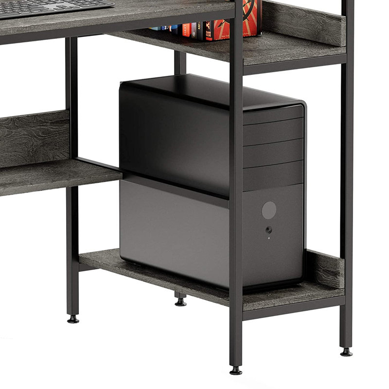 Gray Wood Computer Desk with Headphone Hook