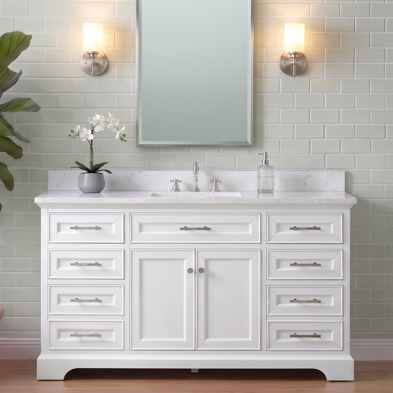 Thompson 60" W Single Bathroom Vanity, White/Brushed Nickel