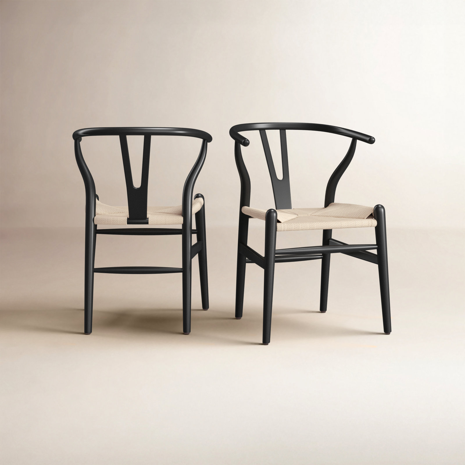 Wyn Woven Solid Wood Dining Chair, Black / Natural, 2