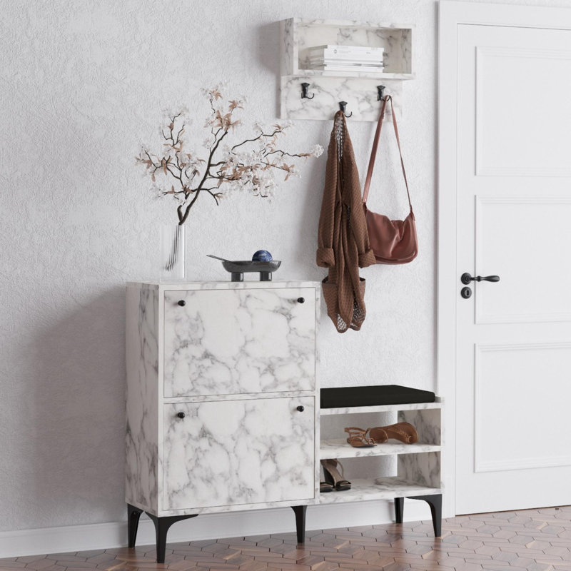 Baneen 8 Pair Shoe Storage Cabinet, Carrara Marble