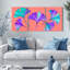 Ensemble de 3 tableaux abstraits géométriques à motifs de feuilles de ginkgo sur toile tendue.-973587677