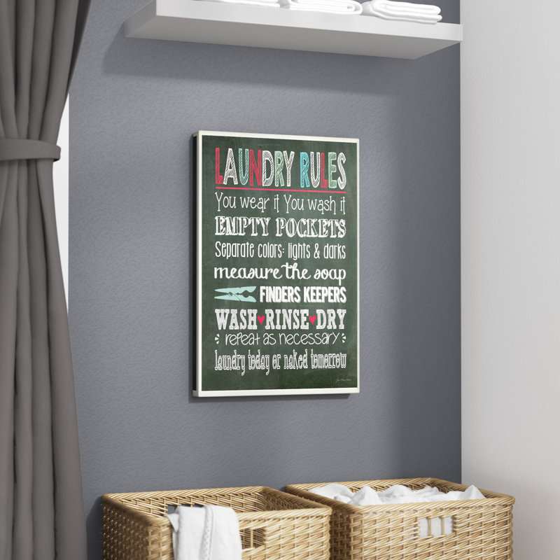 Règles de lessive par jo moulton-impression de typographie sur bois, Plaque murale, H 19 po x l 13 po x P 0,5 po