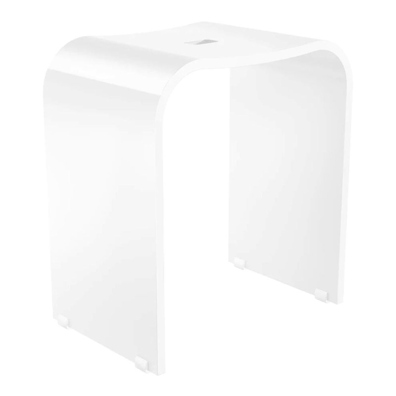 Freestanding shower chair - plexiglass with rubber feet bumpers - 330 lb weight limit , White