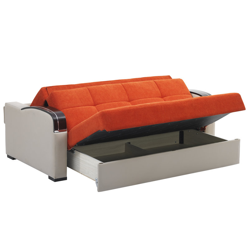 Northerly 74.4 in. Fabric Upholstered 3-Seater Twin 3-in-1 Sleeper Sofa Bed with Storage, Orange Chenille