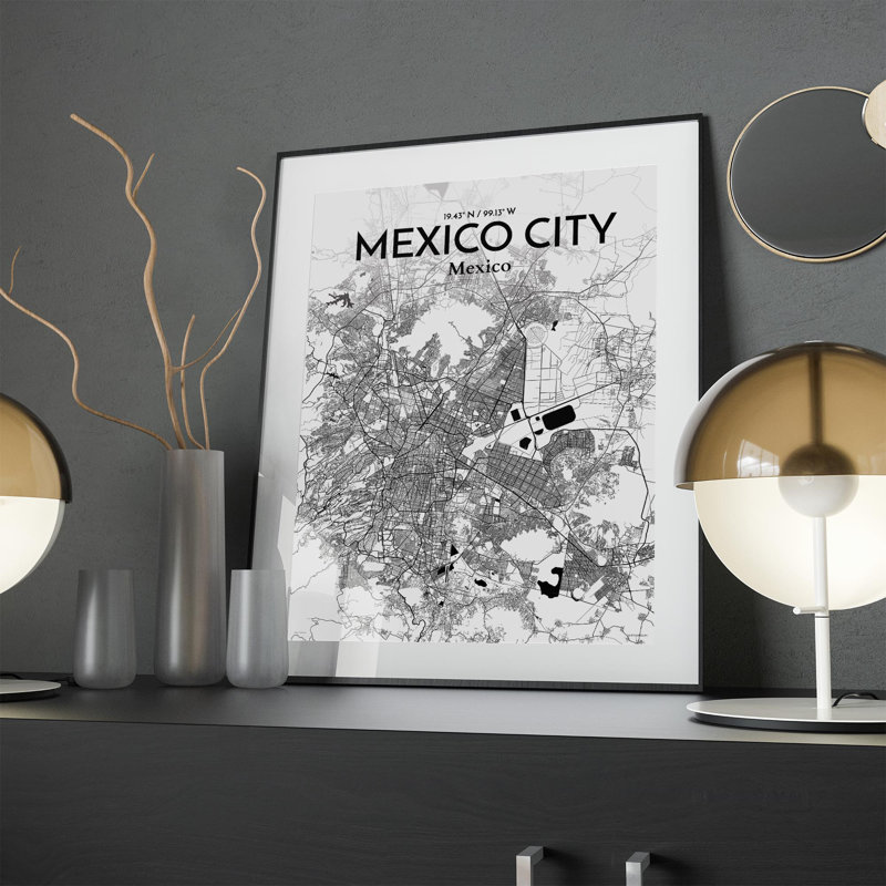 Mexico City Map In Ink - No Frame Print, 24cm H x 18cm W x 0.05cm D