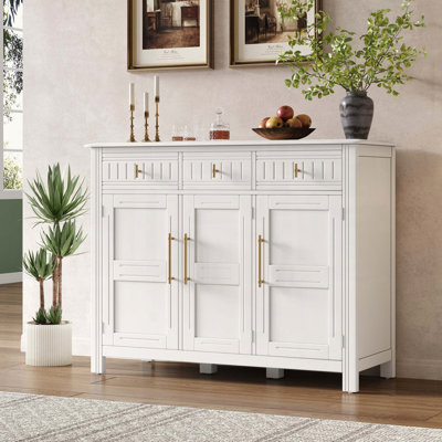 White Storage Cabinet with 3 Doors and 3 Drawers