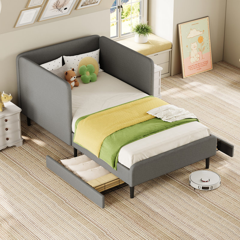 Twin Daybed with Headboard, Corner Bed Frame with Bed Rails and Storage Drawers, Solid Support, for Bedroom Guest Room, Twin