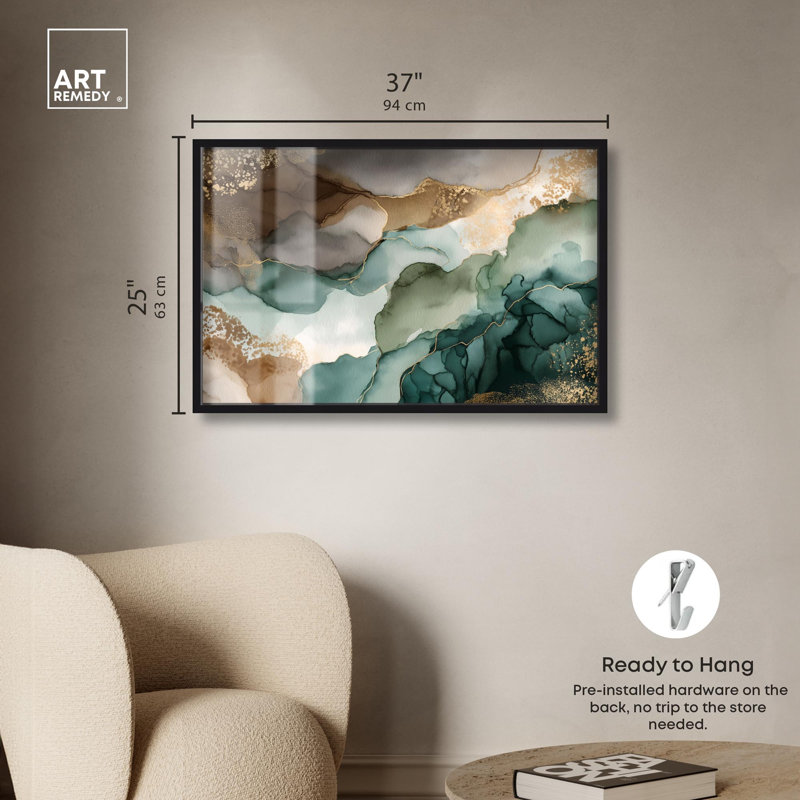 «Golden Estuary I Shadowbox Print», art mural abstrait par Art Remedy, H 25 po x l 37 po, Noir