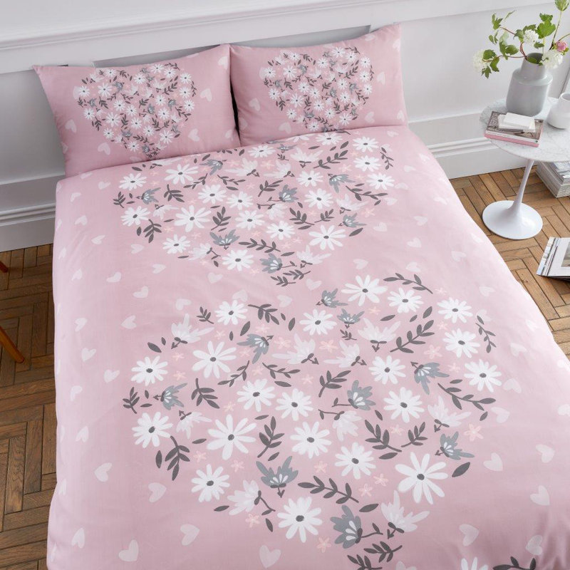 Floral Pattern Polycotton Duvet Cover Set with Matching Pillowcases for Modern Bedroom Decor, Double