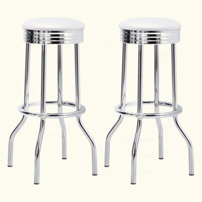 Charming Upholstered Metal Swivel Bar Stools Set Of Two, Perfect For Retro-Style Dining And Entertaining Spaces