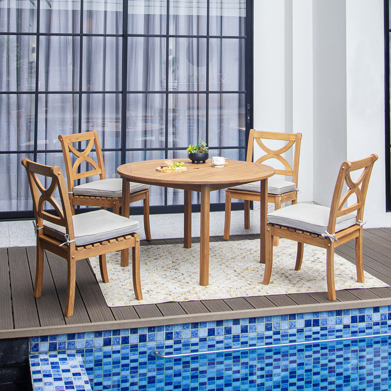 Robinson 4 - Person Teak Outdoor Round Dining Set With Cushions
