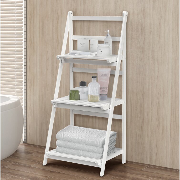 Lamar 17.75 W x 39.5 H x 13 D Solid Wood Free-Standing Bathroom Shelves Dotted Line Color: White