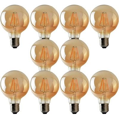Vintage LED Edison E26 G30/G95 Globe Light Bulbs, 4W Equivalent to 40W 2700K Warm White LED Filament Dimmable Amber Glass Screw Energy Saving Bulb for Farmhouse Home Decoration - Pack 10
