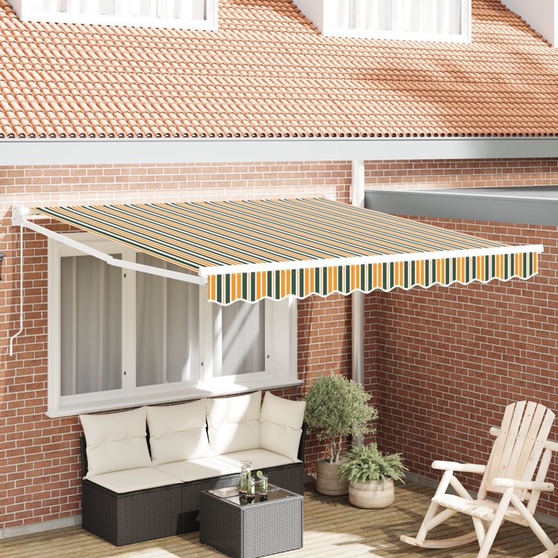 Brayden Studio Retractable Patio Awning, Green/Yellow Striped, 350 cm W x 250 cm D
