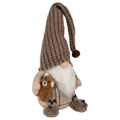 Figurine de Noël gnome assis avec ours en peluche - 14 po