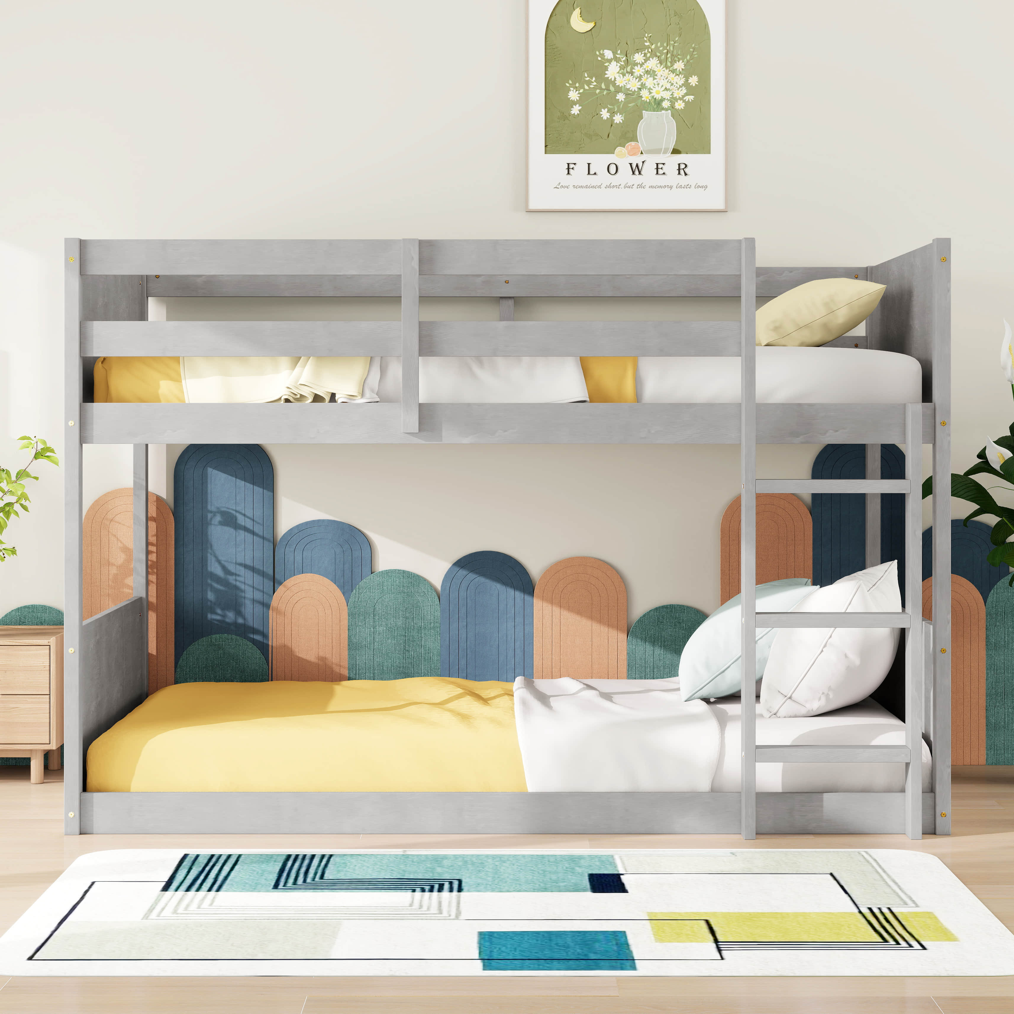 Harper Orchard Twin Over Twin Floor Bunk Bed With Panelled Headboard ...