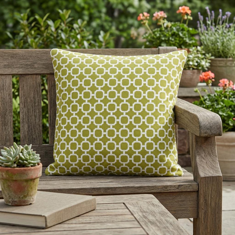 Coussin décoratif intérieur 22 po vert et blanc quadrilobe