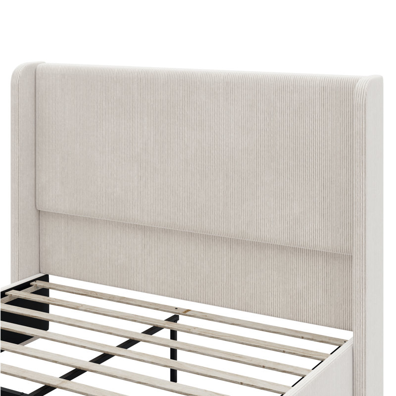 Structure de lit tapissier avec repose-pieds Corduroy, Gris clair, Grand