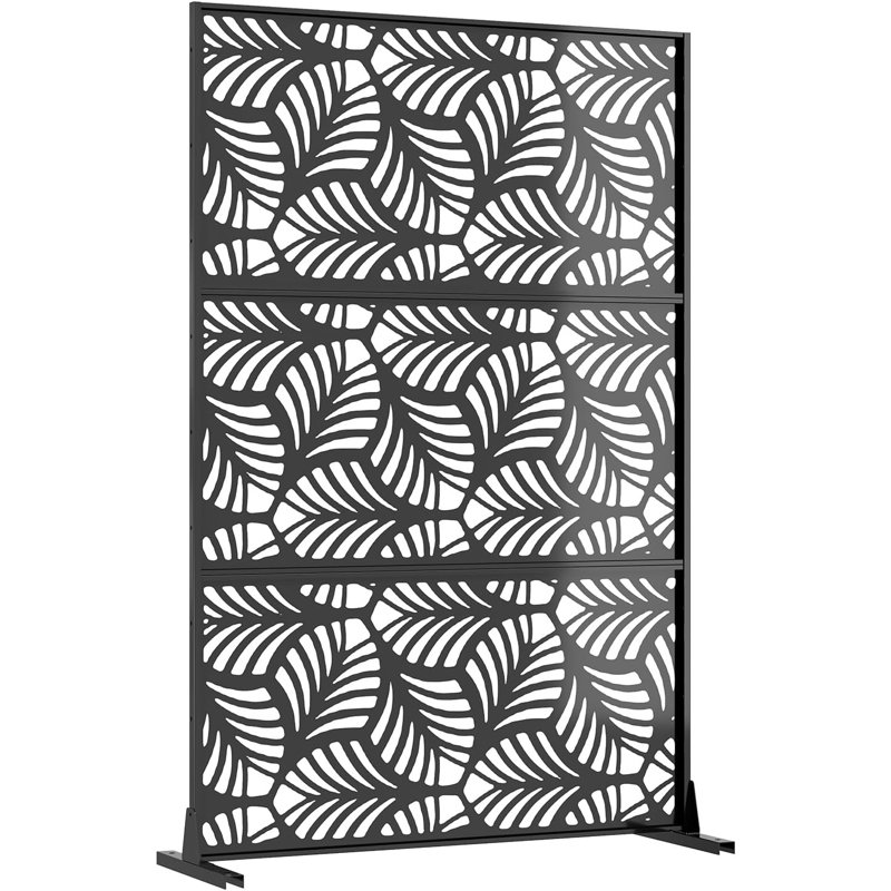 Outdoor Metal Privacy Screen – 72"×47" Freestanding Garden Pool Divider with Stand Decorative, Galvanized Steel Privacy Fence for Balcony Patio Indoor Room Hot Tub