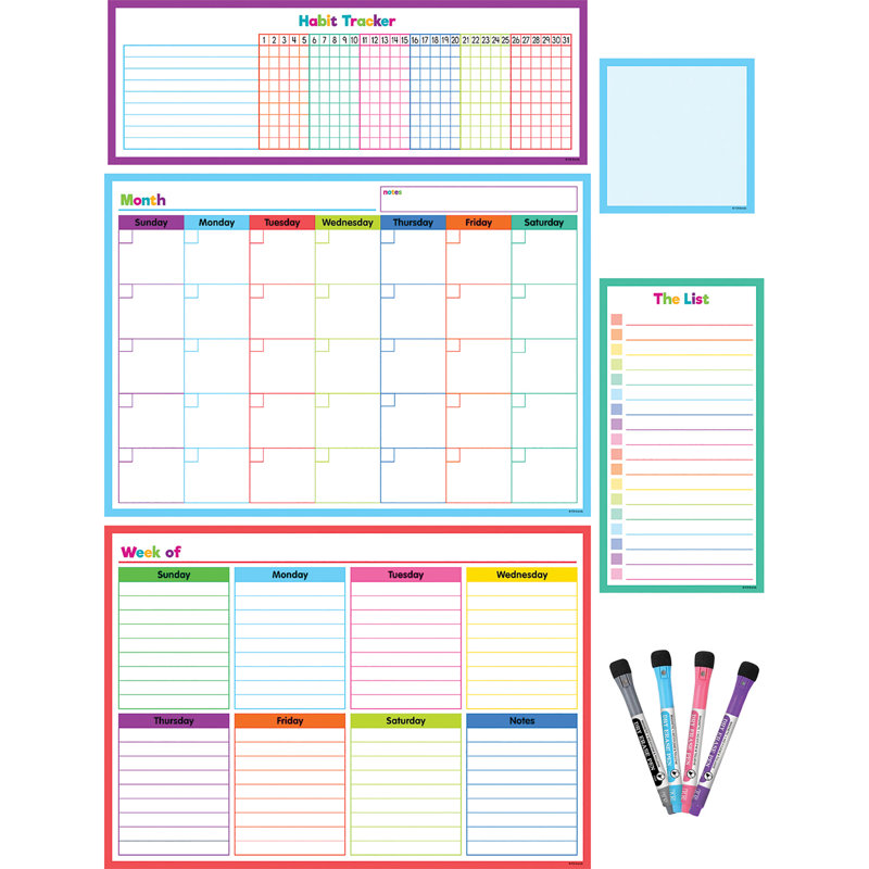 Colorful Magnetic Dry-Erase Weekly and Monthly Calendar Set