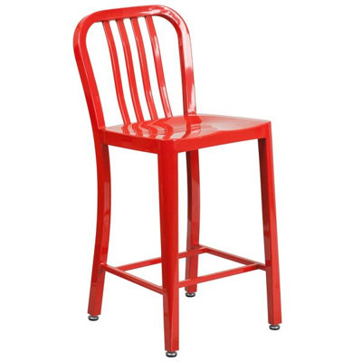 Commercial Grade Metal Indoor-Outdoor Stool with Vertical Slat Back