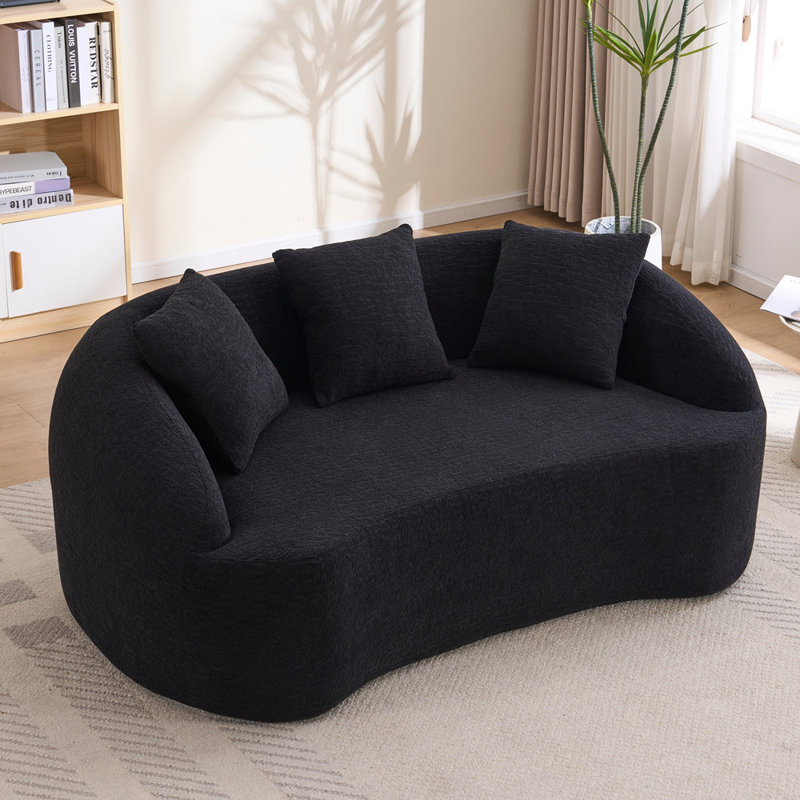 Canapé à compression 2 places en chenille avec 3 coussins et mise à niveau du dossier, Chenille noir