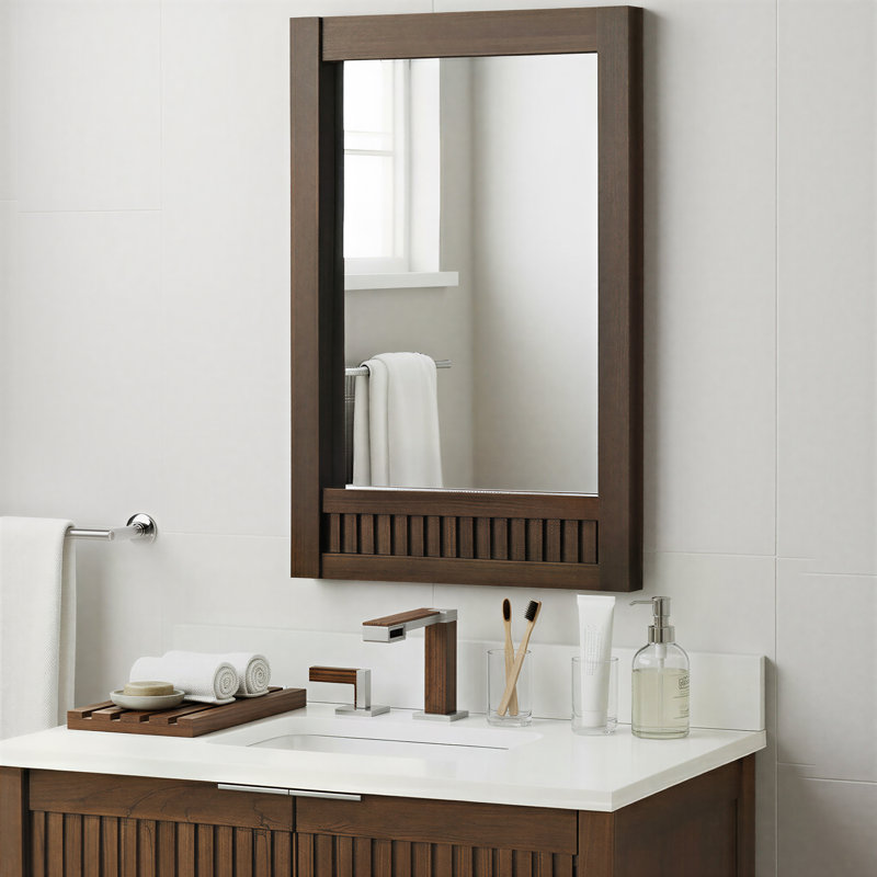 Through Lines Flat Wall Mirror, 30" x 22", Brown