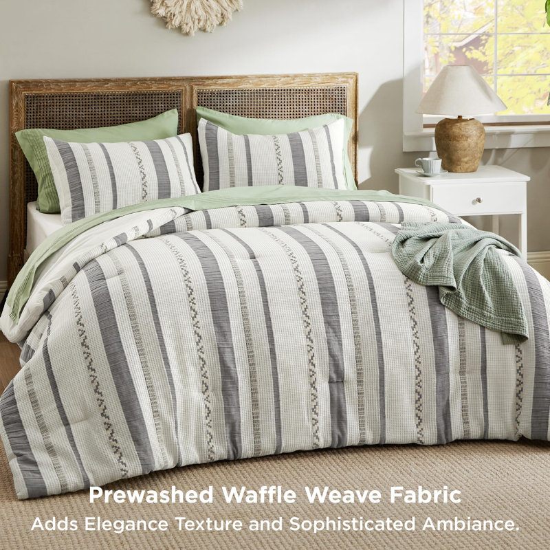 Bedsure Waffle Comforter Set Soft Cotton Bedding Set for All Seasons, Queen Comforter + 2 Shams
