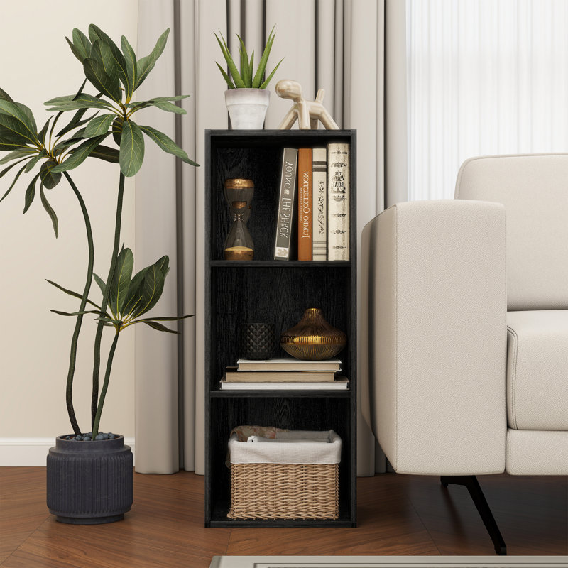 Luder Reversible Color Open Shelf Bookcase, Black, (3 Shelves) 31.5"H x 12"W x 9.3"D