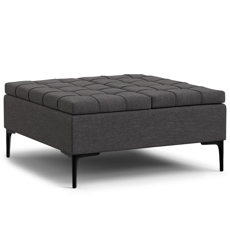 Laura 36"W Upholstered Square Storage Ottoman with Split Lift Top and 2 Storage Compartments