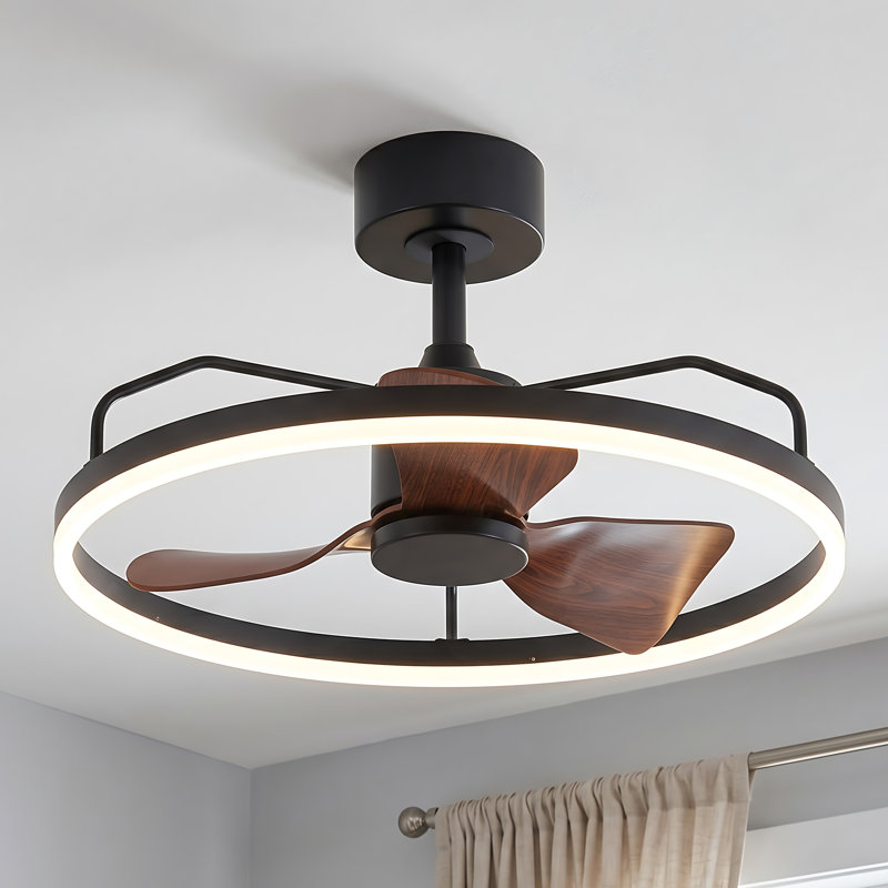 Ventilateur de plafond moderne noir avec lumière, moteur à courant continu, télécommande