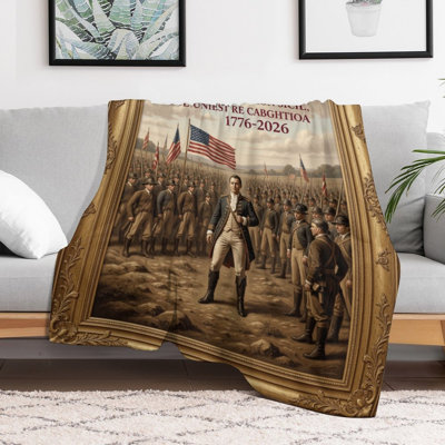 Scène militaire historique avec drapeaux américains et jeté en flanelle de luxe, couverture douce et chaude pour le canapé-lit du salon