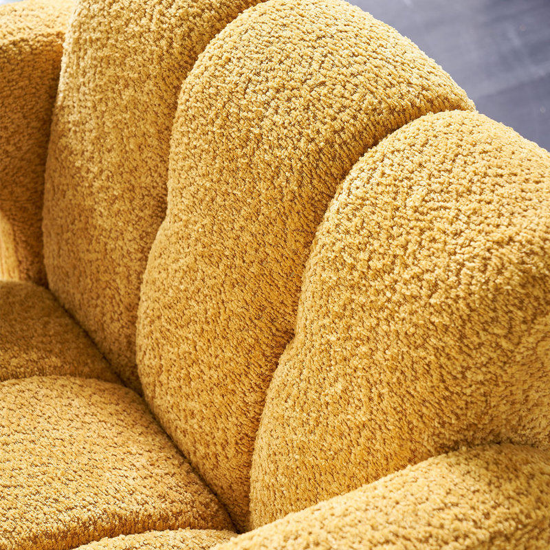 Practical Single Chair, Wide Upholstered Accent Chair, Boucle Yellow