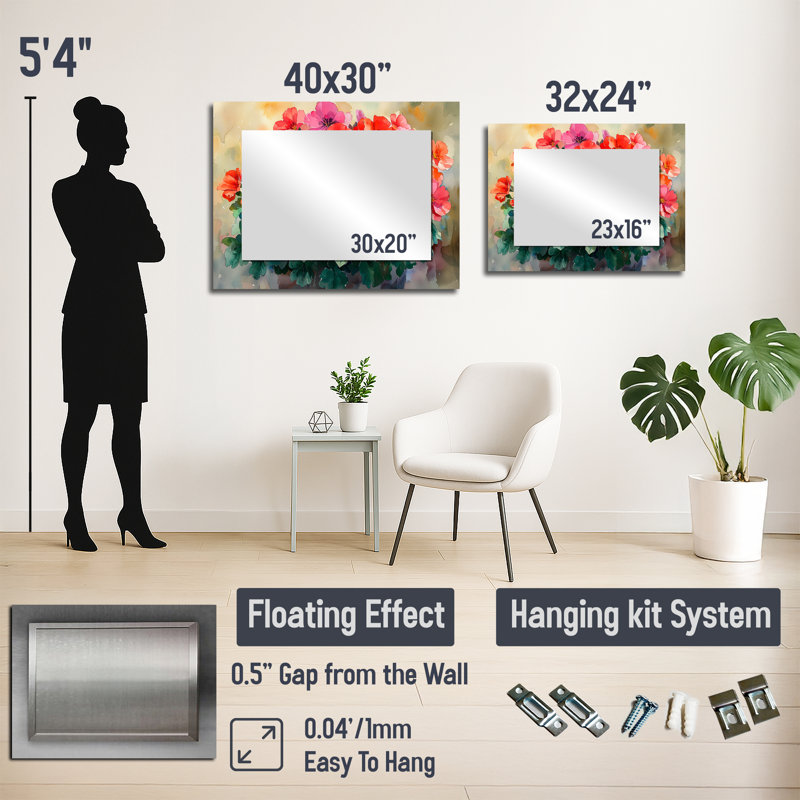 Jardin de géraniums dans un réalisme de couleurs ensoleillées - miroir géraniums pour décoration murale - imprimé sur métal