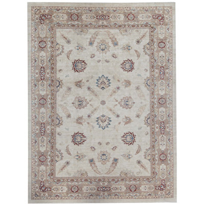 Tapis brun et ivoire de haute qualité noué à la main