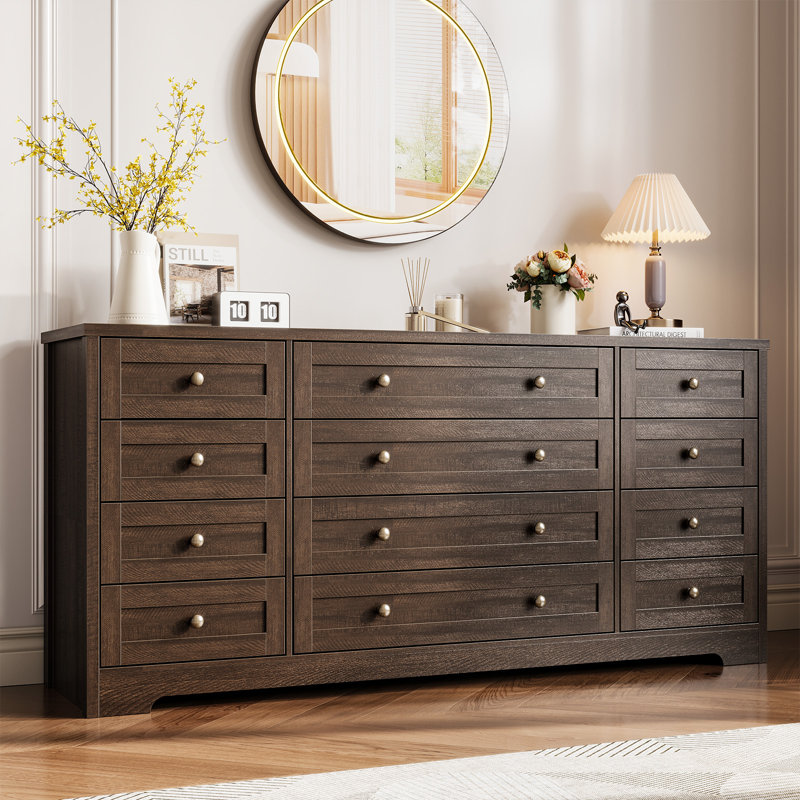 Commode en bois pour chambre à coucher et meuble télé pour téléviseur de 75 pouces - Commode moderne à 12 tiroirs pour le salon, le couloir et le vestibule