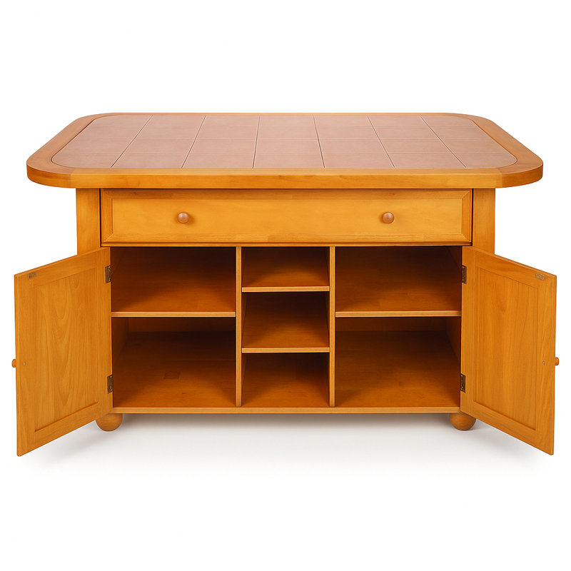Azizi 60 " W Kitchen Island, Light Oak