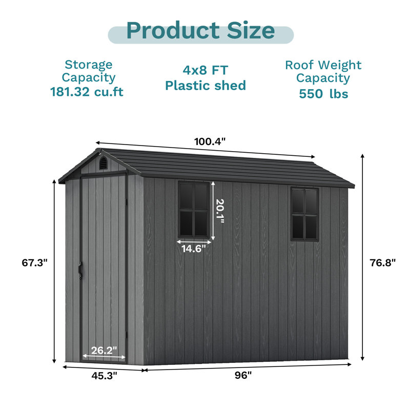 4 Ft. W X 8 Ft. D Resin Storage Shed, Black