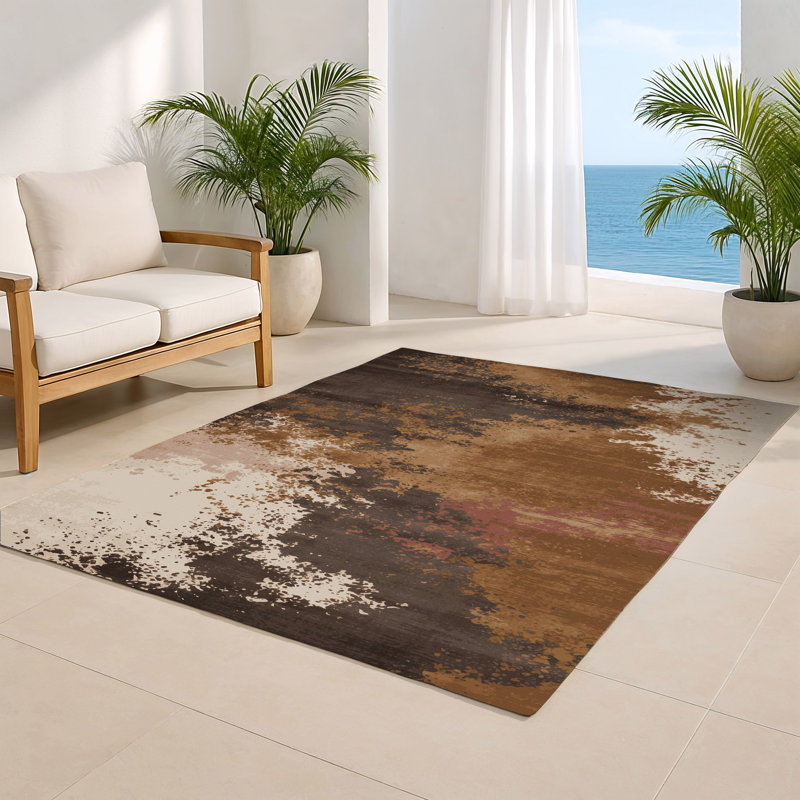 Tapis intérieur et extérieur brun Watercolor, Rectangulaire 8 pi x 10 pi
