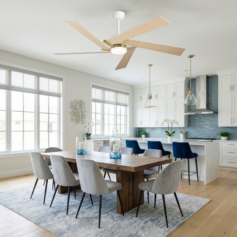 60" Modern Farmhouse Dimmable LED Ceiling Fan With 3CCT Lights And Remote Control, 5 Dual Finish Wood Blades, Quiet 6 Speed Reversible DC Motor, 6"/10" Downrods Included