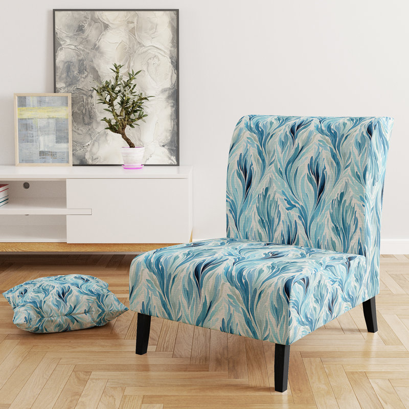 Blue And White Coastal Ikat Breeze - Upholstered Boho Slipper Chair, Ikat Pattern Accent Chair
