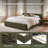 Dormal King Size Platform Bed with Thick Linen Headboard and Footboard Block Style Upholstered Grounded Design-132643225-132643224