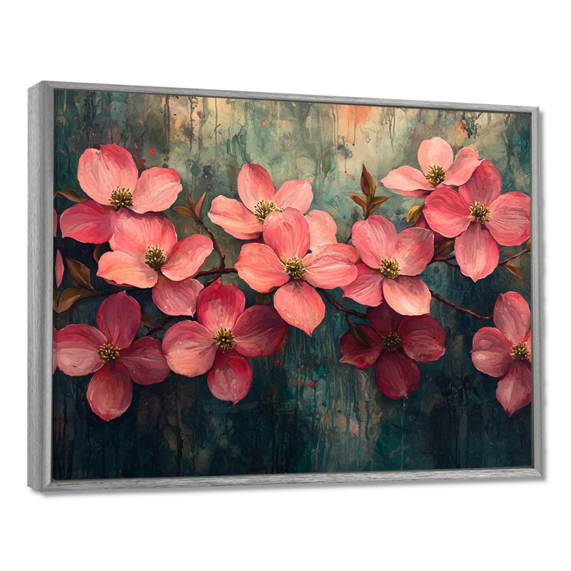 Imanie - Floral Wall Art, Argent, H 12 po x l 20 po, Floater Framed