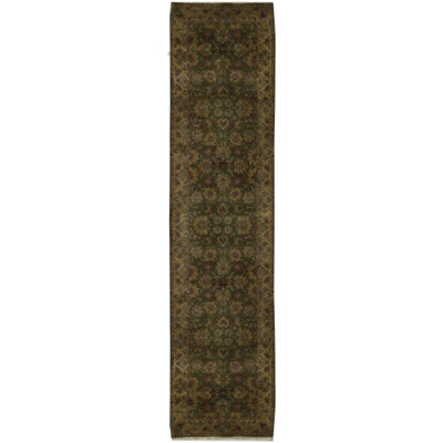 Hand-Knotted High-Quality Green and Gold Runner