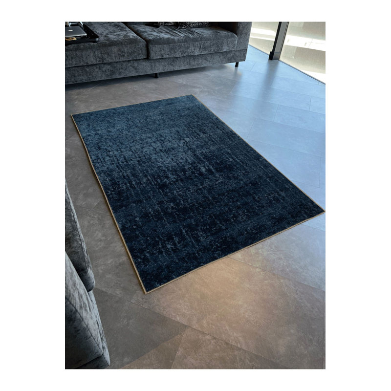 Tapis décoratif moderne à motif abstrait bleu marine, Tapis de couloir 4 pi 11 po x 9 pi 10 po inclus