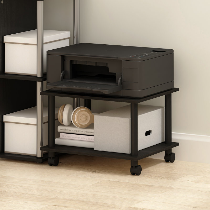 Espresso Black 2-Tier Laminated Printer Stand with Wheels