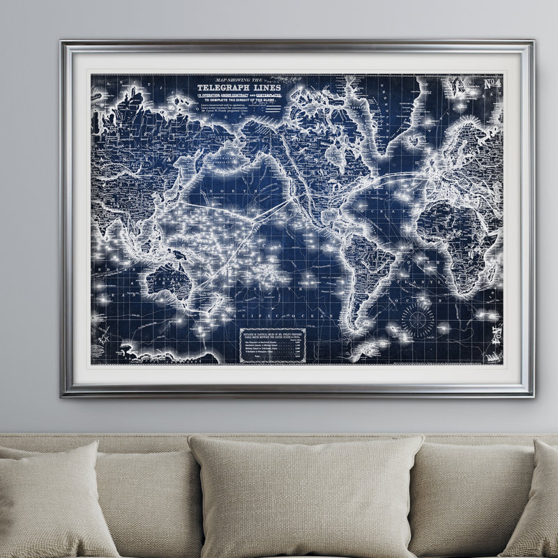 Carte du monde rétro, impression sur l’image vii', H 20 po x l 24 po x P 1,5 po, Argent